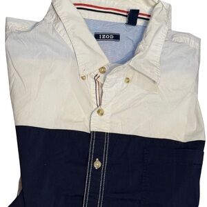 Izod Men’s White Polo Shirt 2XL Cotton Blend Navy Stripe Golf Casual